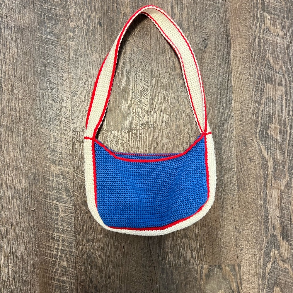Blue and Cream Crochet Shoulder Bag